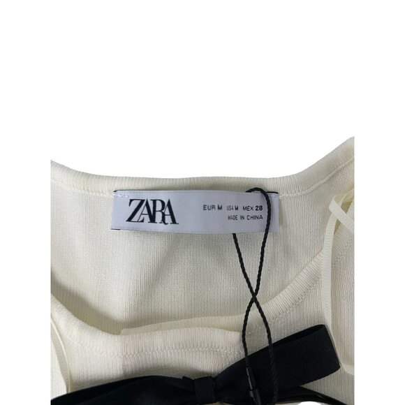 Zara Women Short Knitted Dress Medium M White Bow 3/4 Sleeves 2142/201 NWT - Picture 5 of 15